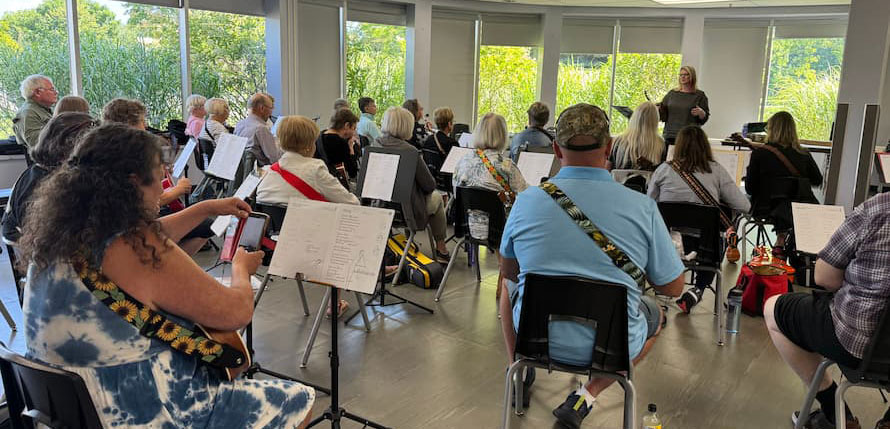 Attendees at a music workshop event